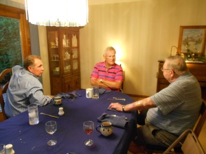 The men of the family, enjoying bonding time.  My brother, Paul, to the right, Chuck (center) and my dad (right)